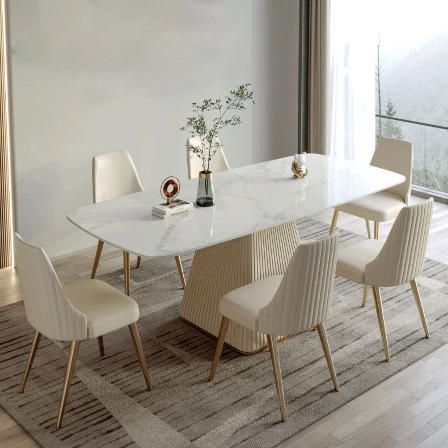 1/2/5/6/7 Pieces Glam Dining Room Set Rectangle Table Dining Set 7 Pieces: Table, 6 Chairs Clearhalo 'Dining Room Sets' 'Dining Tables & Seating' 'dining_room_set' 'furn' 'furn_dining_room_set' 'Furniture' 'furniture_dining_room_set' 'Kitchen & Dining Furniture' 'kitchen&dining_furn' 'kitchen' 4654871