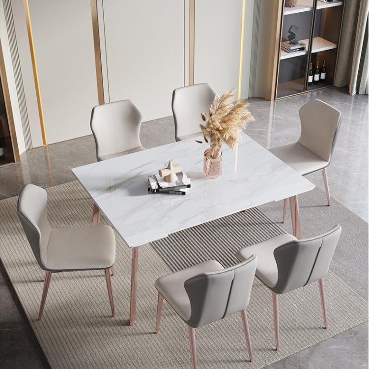 Luxury 1/4/5/7 Pieces Dining Set Sintered Stone Extendable Dining Table with Chairs 7 Pieces: Table, 6 Beige Chairs Clearhalo 'Dining Room Sets' 'Dining Tables & Seating' 'dining_room_set' 'furn' 'furn_dining_room_set' 'Furniture' 'furniture_dining_room_set' 'Kitchen & Dining Furniture' 'kitchen&dining_furn' 'kitchen' 4654938