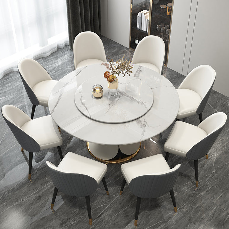 Modern Style 1/4/5/7/9 Pieces Dining Sintered Stone Dining Table Set with Metal Legs 9 Pieces: Table, 8 Chairs Clearhalo 'Dining Room Sets' 'Dining Tables & Seating' 'dining_room_set' 'furn' 'furn_dining_room_set' 'Furniture' 'furniture_dining_room_set' 'Kitchen & Dining Furniture' 'kitchen&dining_furn' 'kitchen' 4654959