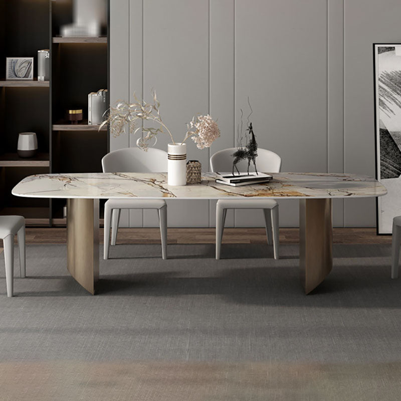 Traditional Luxury Top Dining Table Stone Table with Sled Base Bronze 102.4"L x 47.2"W x 29.5"H Without Chairs Clearhalo ' dining_table' 'Dining Tables & Seating' 'Dining Tables' 'furn' 'furn_dining_table' 'Furniture' 'furniture_dining_table' 'Kitchen & Dining Furniture' 'kitchen&dining_furn' 'kitchen' 'kitchen_dining_table' 4655233