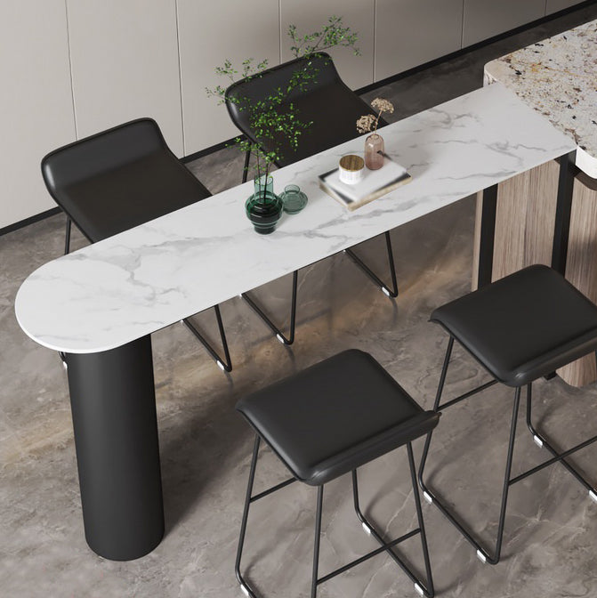 White Modern Style Table in Faux Marble and Metal Milk Tea Shop Bar Table 70.9"L x 15.7"W x 41.3"H Without Chairs Clearhalo 'Bar Furniture' 'Bar Tables' 'bar_tables' 'furn' 'furn_bar_tables' 'Furniture' 'furniture_bar_tables' 'Kitchen & Dining Furniture' 4655948