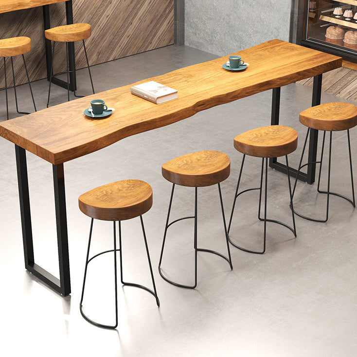 Specialty Brown Modern Style Bar Table Solid Wood and Iron Coffee Shop Bar Table 78.7"L x 15.7"W x 41.3"H Without Chairs Clearhalo 'Bar Furniture' 'Bar Tables' 'bar_tables' 'furn' 'furn_bar_tables' 'Furniture' 'furniture_bar_tables' 'Kitchen & Dining Furniture' 4655965