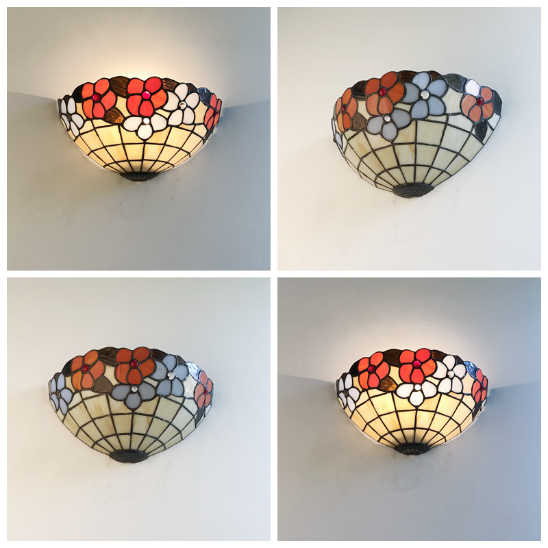 Flower Pattern Wall Light Tiffany Vintage Shell Wall Sconce in Beige/Pink-White for Corridor Office Clearhalo 'Industrial' 'Middle century wall lights' 'Tiffany wall lights' 'Tiffany' 'Wall Lamps & Sconces' 'Wall Lights' Lighting' 4656