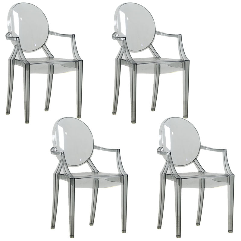 Nordic Design Arm Open Back Stacking Dining Chairs Plastic Side Chair Smoke Gray 4 Piece Set Clearhalo ' kitchen&dining_furn' 'Dining Chairs' 'Dining Tables & Seating' 'dining_chair' 'furn' 'furn_dining_chair' 'Furniture' 'furniture_dining_chair' 'Kitchen & Dining Furniture' 'kitchen' 4656172