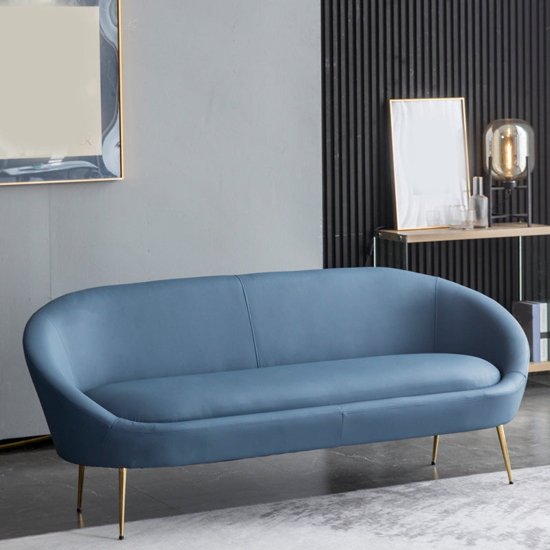Faux Leather Sofa Mid Century Modern 30.31" High Curved Sofa Blue Clearhalo 'furn' 'furn_sofas' 'Furniture' 'furniture_sofas' 'kitchen' 'kitchen_sofas' 'Living Room Furniture' 'Sofa' 'sofas' 4657413