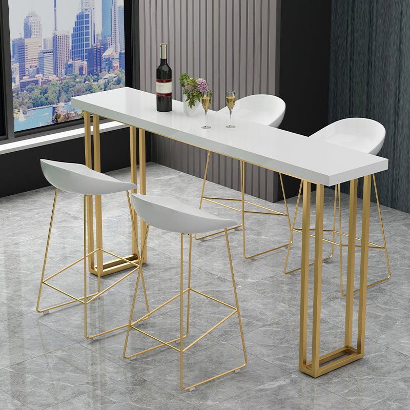 Glam Wood Pub Table with Rectangle Table Top Gold Sled Table - 41.3" H 94.5"L x 15.7"W x 41.3"H White-Gold Wood Clearhalo 'Bar Furniture' 'Bar Tables' 'bar_tables' 'furn' 'furn_bar_tables' 'Furniture' 'furniture_bar_tables' 'Kitchen & Dining Furniture' 4664166