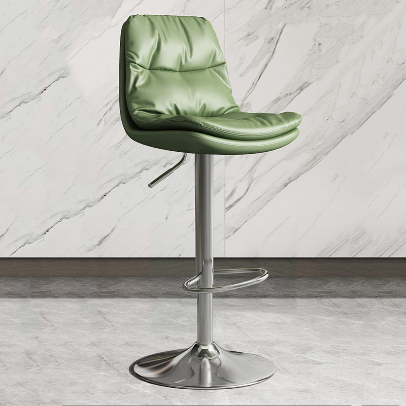 Modern Leather Adjustable Height Barstool Indoor Bar Stool with Iron Legs and Low Back Green Silver Clearhalo 'Bar Furniture' 'Bar Stools' 'bar_stools' 'furn' 'furn_bar_stools' 'furniture_bar_stools' 'Kitchen & Dining Furniture' 'kitchen&dining_furn' 'kitchen' 'kitchen_furn' Furniture' 4664424