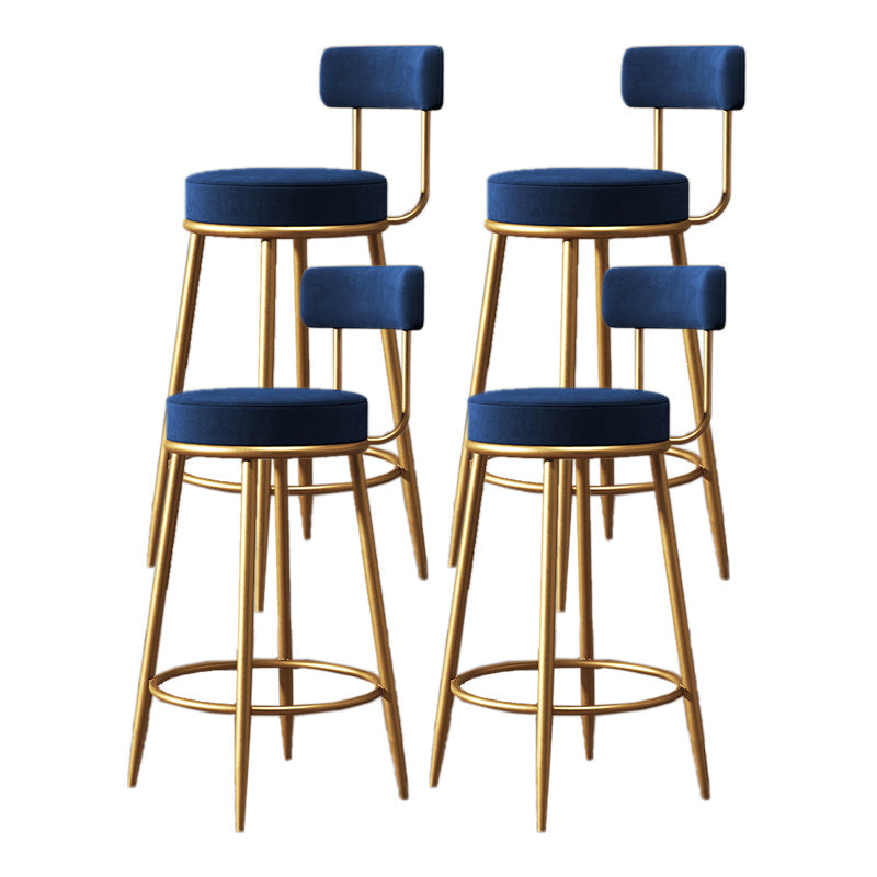 Glam Style Bar-stool with Iron Legs Footrest Low Back Round Seat for Kitchen Bar Blue 4 Piece Set Clearhalo 'Bar Furniture' 'Bar Stools' 'bar_stools' 'furn' 'furn_bar_stools' 'furniture_bar_stools' 'Kitchen & Dining Furniture' 'kitchen&dining_furn' 'kitchen' 'kitchen_furn' Furniture' 4664651