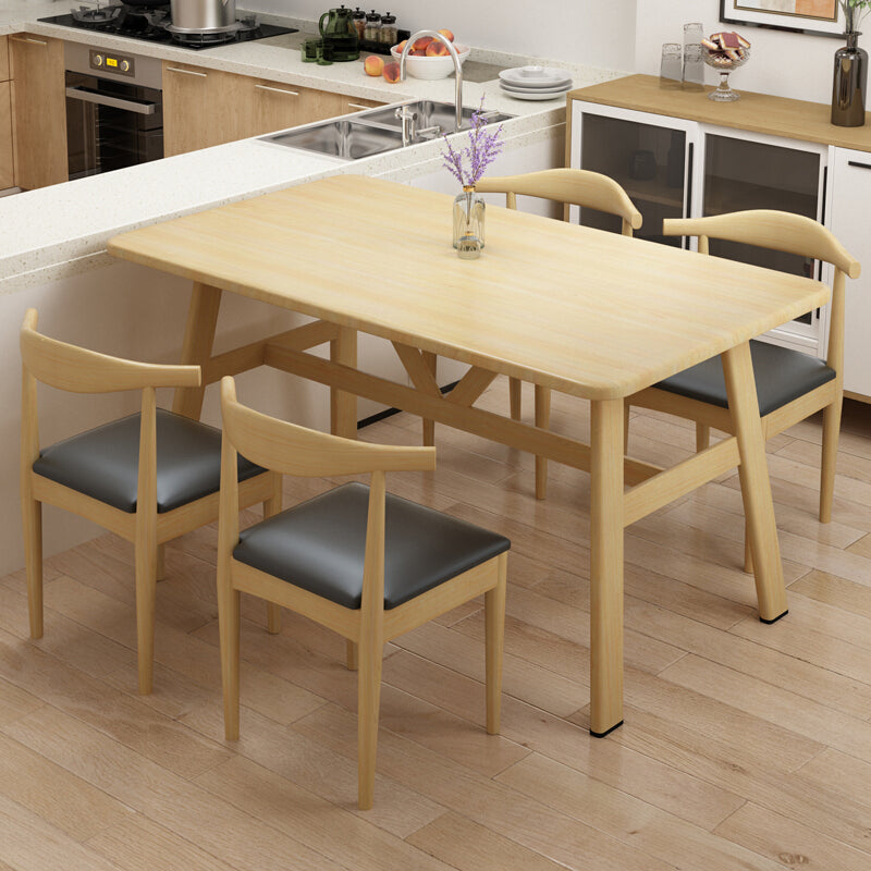 Modern 1/2/5/7 Pieces Dining Set Rectangle Wood Dining Table for Kitchen 5 Pieces: Wood Table, 4 Black Chairs Clearhalo 'Dining Room Sets' 'Dining Tables & Seating' 'dining_room_set' 'furn' 'furn_dining_room_set' 'Furniture' 'Kitchen & Dining Furniture' 'kitchen&dining_furn' 'kitchen' 4665481