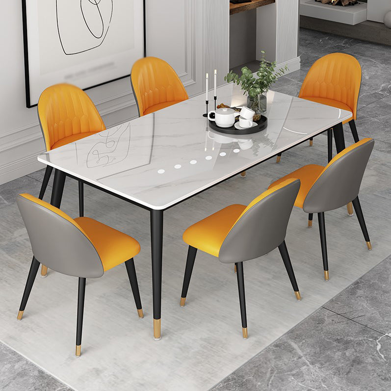Glam 1/4/5/7 Pieces Dining Set White Standard Height Dining Set 7 Pieces: Table, 6 Chairs Clearhalo 'Dining Room Sets' 'Dining Tables & Seating' 'dining_room_set' 'furn' 'furn_dining_room_set' 'Furniture' 'furniture_dining_room_set' 'Kitchen & Dining Furniture' 'kitchen&dining_furn' 'kitchen' 4665586