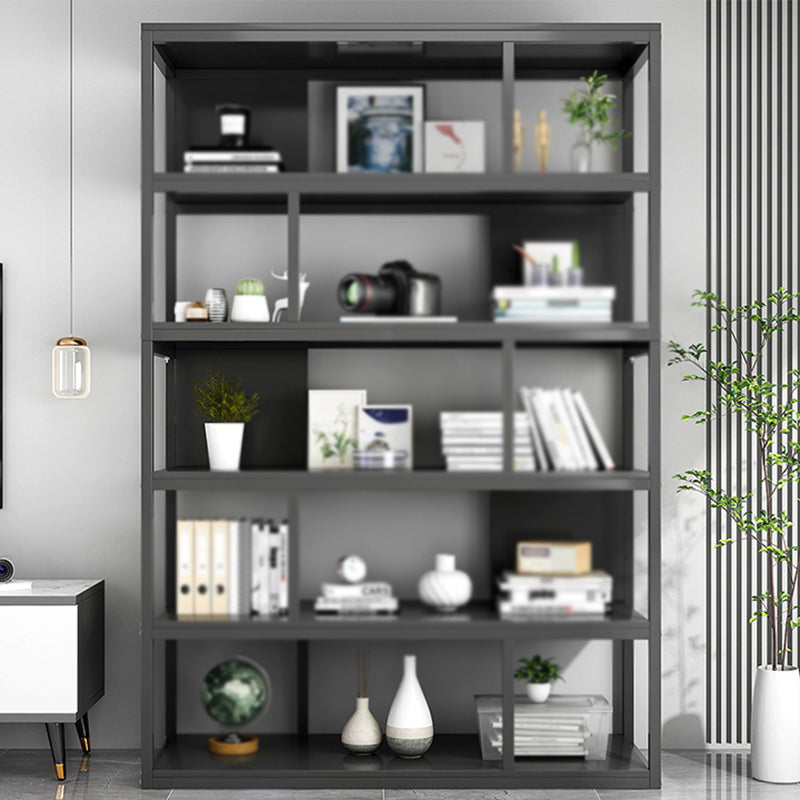 Industrial Metal Etagere Bookcase Open Back Bookshelf for Home Office Black 47.2"L x 11.8"W x 70.1"H Clearhalo 'Bookcases' 'Furniture' 'furniture_bookcases' 'kitchen' 'kitchen_bookcases' 'Living Room Furniture' 'Office Furniture' 4669788