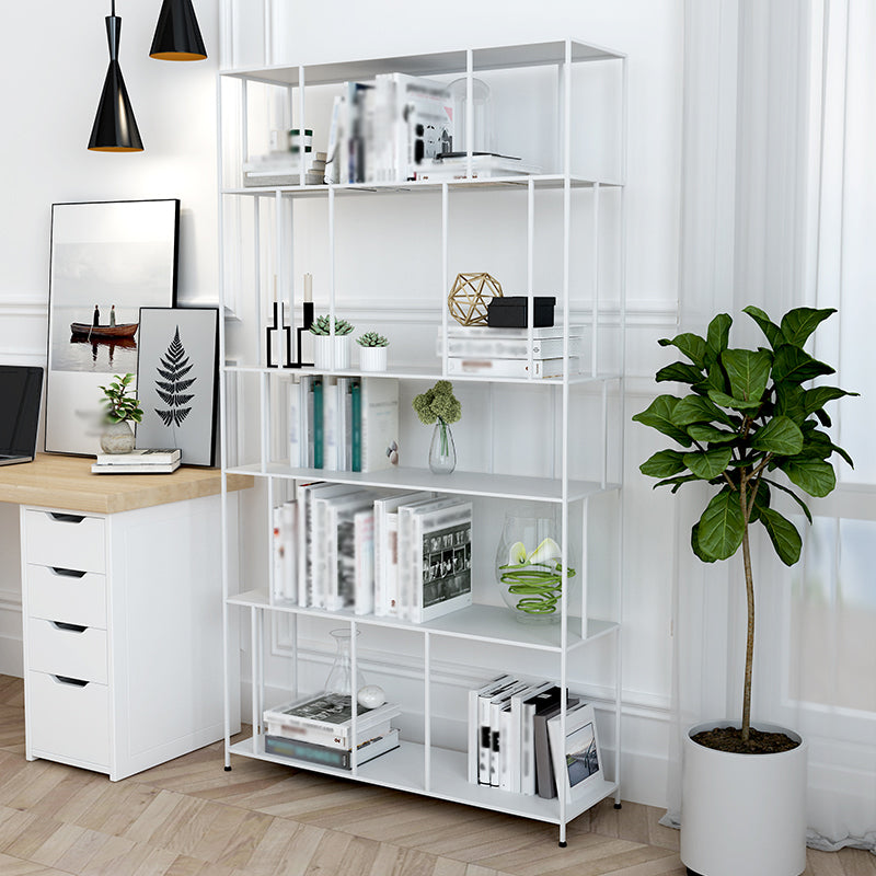 Open Metal Bookcase Modern Book Shelf with Rectangular Shelves 39.4"L x 11.8"W x 70.9"H White Clearhalo 'Bookcases' 'furn' 'furn_bookcases' 'Furniture' 'furniture_bookcases' 'kitchen' 'kitchen_bookcases' 'Living Room Furniture' 'Office Furniture' 4670283