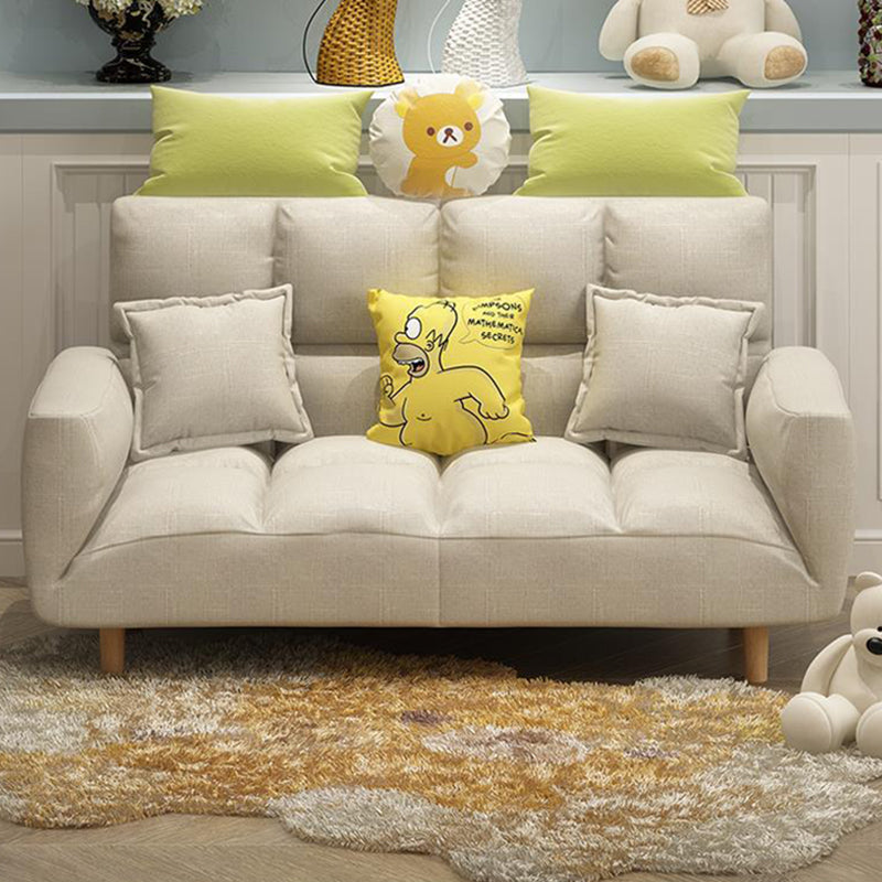 Modern Fabric Square Arm Sofa Standard Biscuit Back 4 Wood Legs Sofa Off-White 29.5"H x 63"L x 18"W Clearhalo 'Furniture' 'furniture_sofas' 'kitchen' 'kitchen_sofas' 'Living Room Furniture' 'Sofa' 'sofas' 4670837