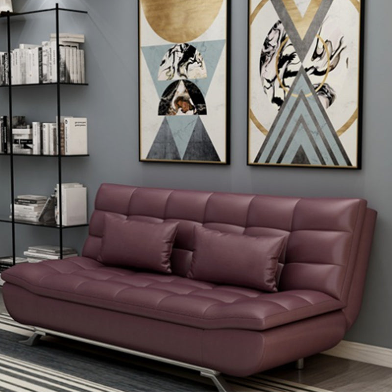 Armless 38"High Faux Leather Convertible Biscuit Back Sofa. Living Room Purple Clearhalo 'furn' 'furn_sofas' 'Furniture' 'furniture_sofas' 'kitchen' 'kitchen_sofas' 'Living Room Furniture' 'Sofa' 'sofas' 4671022