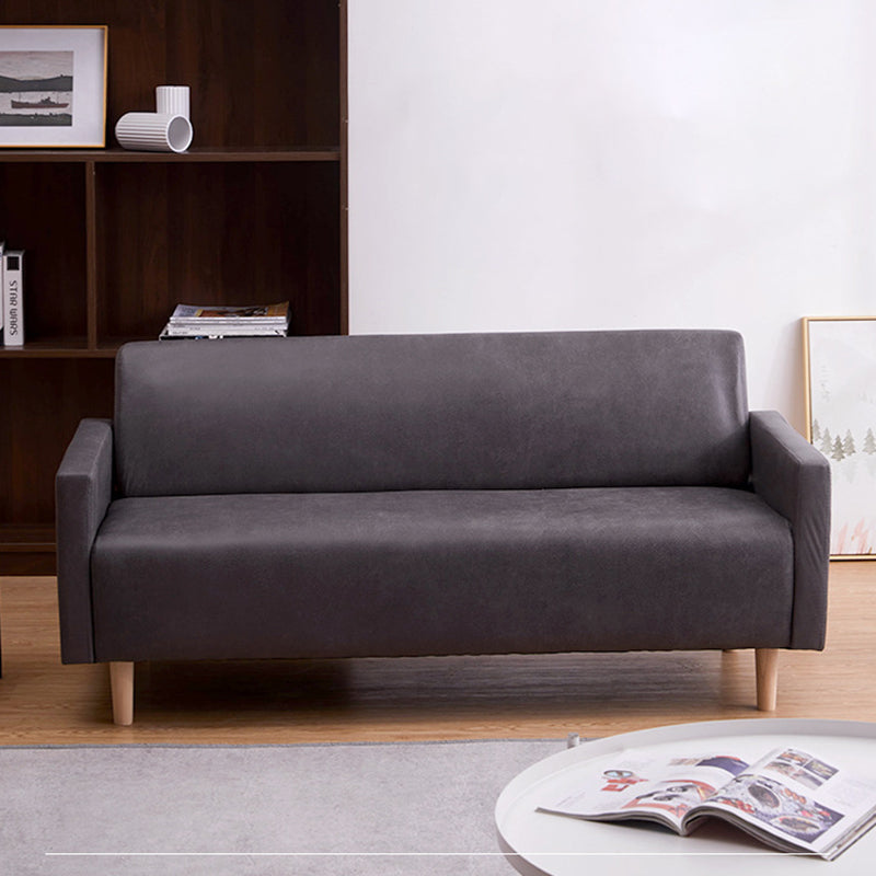 Modern 4 Wood Legs Standard Sofa Square Arm Sofa for Living Room Dark Gray 27.5"H x 67"L x 24"W Clearhalo 'Furniture' 'furniture_sofas' 'kitchen' 'kitchen_sofas' 'Living Room Furniture' 'Sofa' 'sofas' 4671050