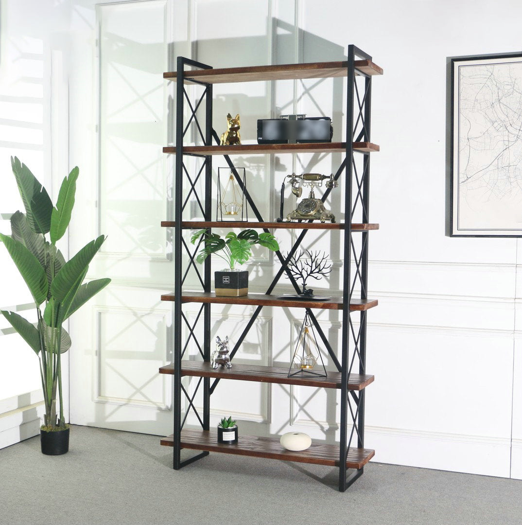 Industrial Style Etagere Bookshelf Open Shelf Bookcase with Rectangular Shelves Clearhalo 'Bookcases' 'furn' 'furn_bookcases' 'Furniture' 'furniture_bookcases' 'kitchen' 'kitchen_bookcases' 'Living Room Furniture' 'Office Furniture' 4673630