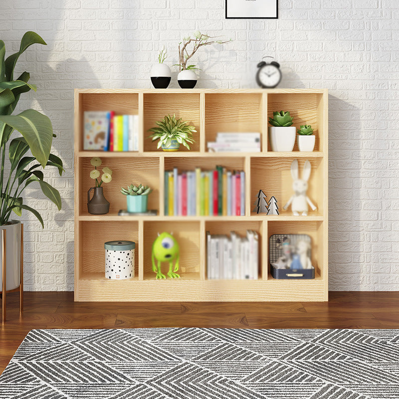 2/3-Shelf Natural Modern Bookshelf Pine Wood Geometric Closed Back Bookshelf 55.1"L x 9.4"W x 45.3"H Clearhalo 'Bookcases' 'furn' 'furn_bookcases' 'Furniture' 'furniture_bookcases' 'kitchen' 'kitchen_bookcases' 'Living Room Furniture' 'Office Furniture' 4674349