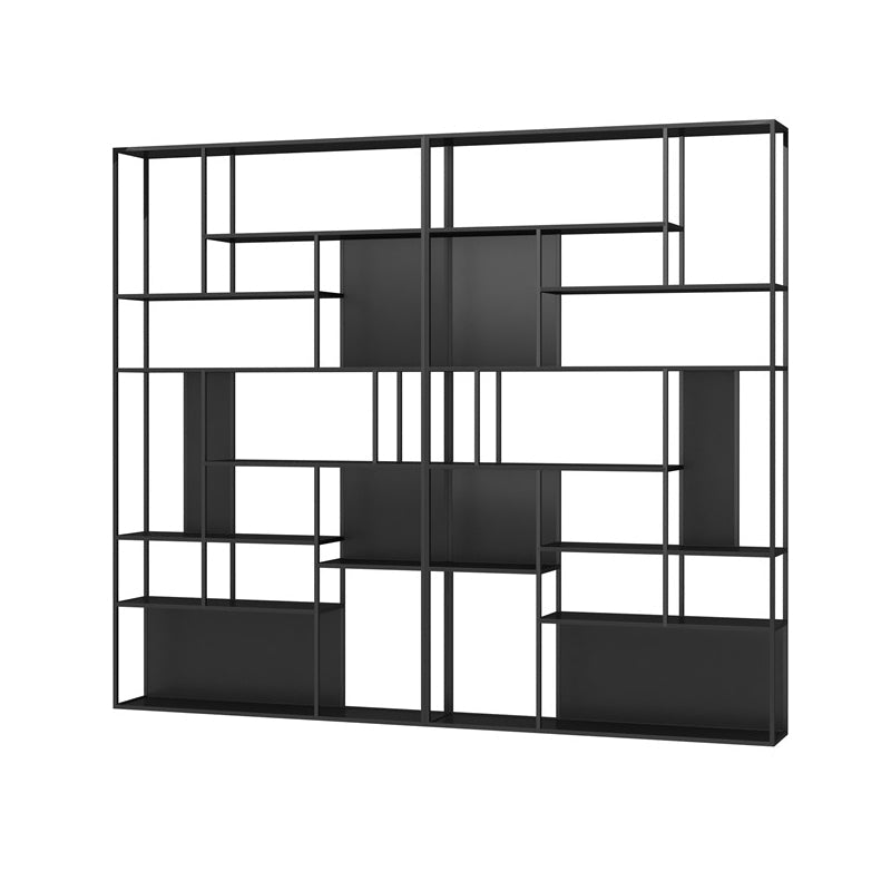 Industrial Metal Etagere Book Shelf with Rectangular Shelves Bookcase 94.5"L x 9.8"W x 78.7"H Black Clearhalo 'Bookcases' 'furn' 'furn_bookcases' 'Furniture' 'furniture_bookcases' 'kitchen' 'kitchen_bookcases' 'Living Room Furniture' 'Office Furniture' 4674467