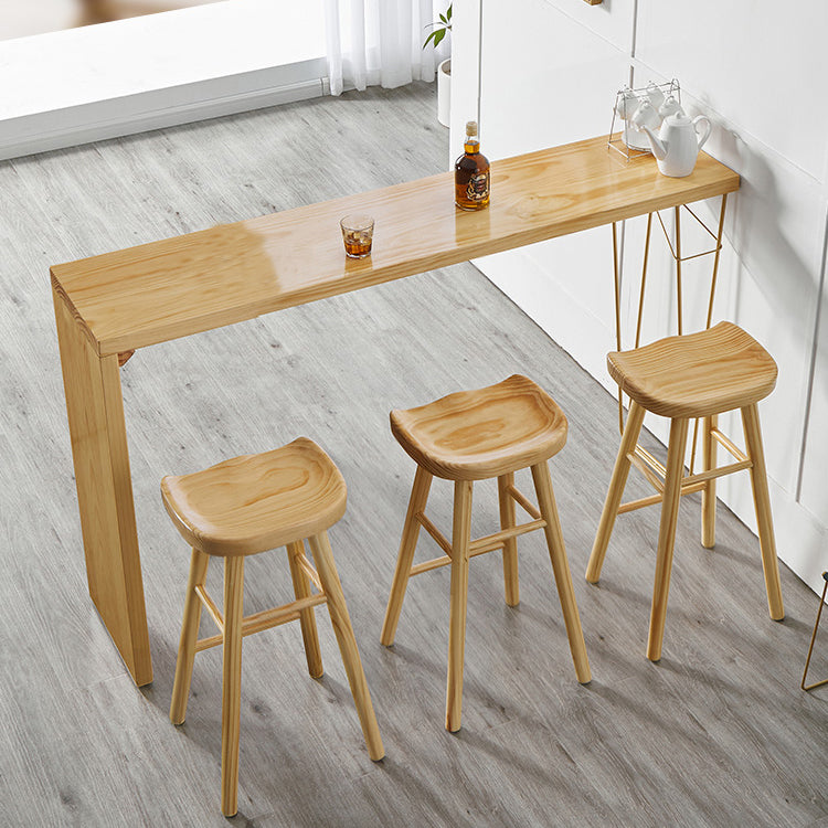 Natural Wood Counter Table with Rectangle Table Top Double Pedestal Table - 41.3" H 86.6"L x 15.7"W x 41.3"H Without Chairs Clearhalo 'Bar Furniture' 'Bar Tables' 'bar_tables' 'furn' 'furn_bar_tables' 'Furniture' 'furniture_bar_tables' 'Kitchen & Dining Furniture' 4678789