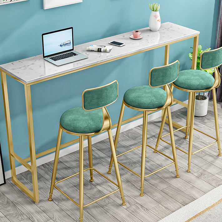 White Marble Bar Table with Rectangle Table Top Gold Trestle Table - 41.3" H 94.5"L x 15.7"W x 41.3"H Without Chairs Clearhalo 'Bar Furniture' 'Bar Tables' 'bar_tables' 'furn' 'furn_bar_tables' 'Furniture' 'furniture_bar_tables' 'Kitchen & Dining Furniture' 4678827