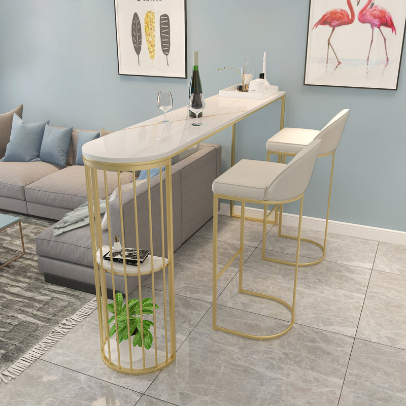 Marble Bistro Table with Specialty Table Top Double Pedestal Table - 41.3" H 78.7"L x 15.7"W x 41.3"H White-Gold Without Chairs Clearhalo 'Bar Furniture' 'Bar Tables' 'bar_tables' 'furn' 'furn_bar_tables' 'Furniture' 'furniture_bar_tables' 'Kitchen & Dining Furniture' 4678853