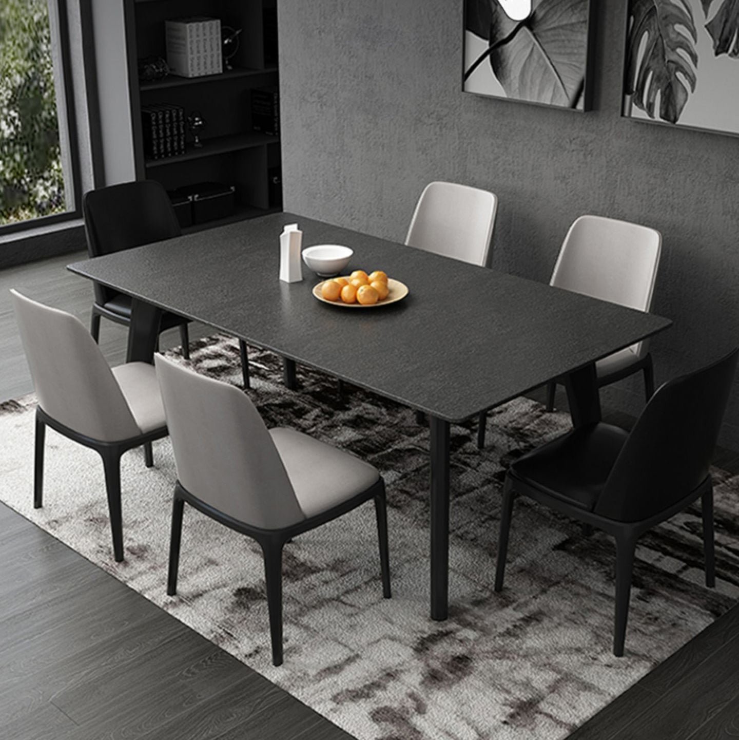 Stone Top Dining Table Rectangle Dining Table with 4 Solid Wood Legs Black 63"L x 35.4"W x 29.5"H Without Chairs Clearhalo ' dining_table' 'Dining Tables & Seating' 'Dining Tables' 'furn' 'furn_dining_table' 'Furniture' 'furniture_dining_table' 'Kitchen & Dining Furniture' 'kitchen&dining_furn' 'kitchen' 'kitchen_dining_table' 4680159
