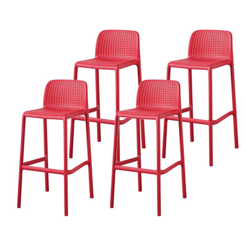Scandinavian Plastic Dining Room Armless Stool Low Back Bar Stool for Kitchen Red Set of 4 Bar Stool(30"H) Clearhalo 'Bar Furniture' 'Bar Stools' 'bar_stools' 'furniture_bar_stools' 'Kitchen & Dining Furniture' 'kitchen&dining_furn' 'kitchen' 'kitchen_furn' Furniture' 4681051