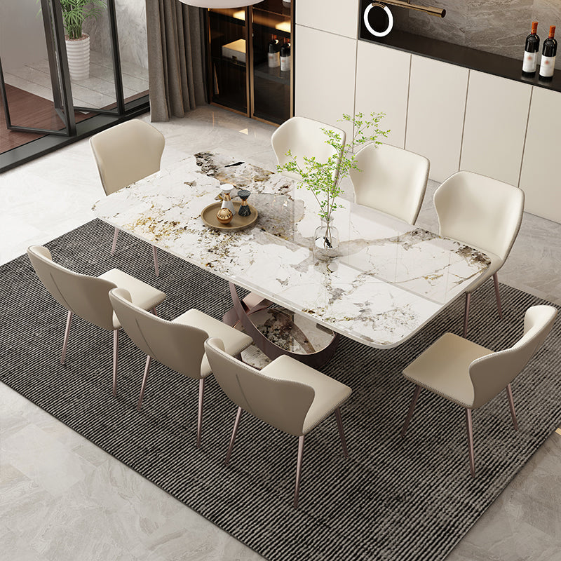 1/4/5/7/9 Pieces Dining Chairs Set Dining Table Set with Sintered Stone Top 9 Pieces: White Table, 8 White Chairs Clearhalo 'Dining Room Sets' 'Dining Tables & Seating' 'dining_room_set' 'furn' 'furn_dining_room_set' 'Furniture' 'furniture_dining_room_set' 'Kitchen & Dining Furniture' 'kitchen&dining_furn' 'kitchen' 4684349