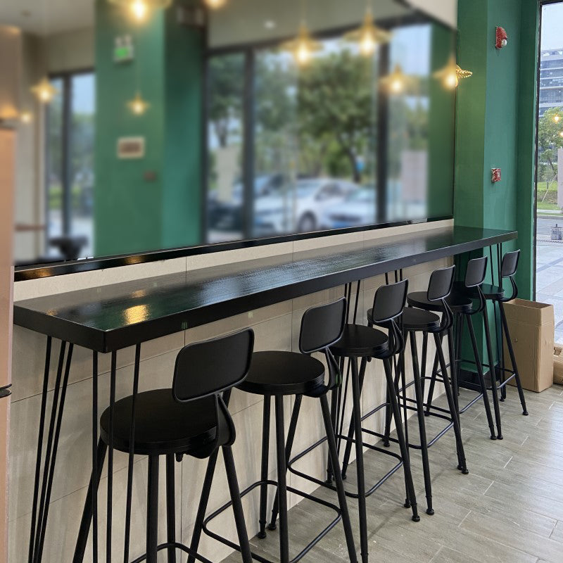 Solid Wood Counter Table with Rectangle Table Top Black Legs Table - 41.3" H 118.1"L x 15.7"W x 41.3"H Black Without Chairs Clearhalo 'Bar Furniture' 'Bar Tables' 'bar_tables' 'furn' 'furn_bar_tables' 'Furniture' 'furniture_bar_tables' 'Kitchen & Dining Furniture' 4691971