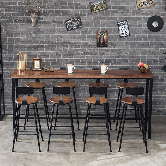 Wood Cocktail Bar Table with Rectangle Table Top Black Trestle Table - 41.3" H 118.1"L x 15.7"W x 41.3"H Brown Without Chairs Clearhalo 'Bar Furniture' 'Bar Tables' 'bar_tables' 'furn' 'furn_bar_tables' 'Furniture' 'furniture_bar_tables' 'Kitchen & Dining Furniture' 4692001