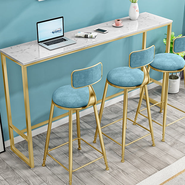 White Marble Table with Rectangle Table Top Gold Trestle Table - 41.3" H 118.1"L x 15.7"W x 41.3"H Without Chairs Clearhalo 'Bar Furniture' 'Bar Tables' 'bar_tables' 'furn' 'furn_bar_tables' 'Furniture' 'furniture_bar_tables' 'Kitchen & Dining Furniture' 4692055