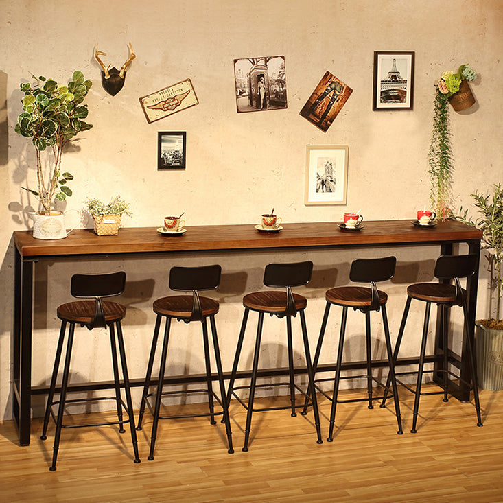 Dark Brown Modern Style Bar Table Solid Wood and Iron Coffee Shop Bar Table 110.2"L x 15.7"W x 41.3"H Without Chairs Clearhalo 'Bar Furniture' 'Bar Tables' 'bar_tables' 'furn' 'furn_bar_tables' 'Furniture' 'furniture_bar_tables' 'Kitchen & Dining Furniture' 4692126