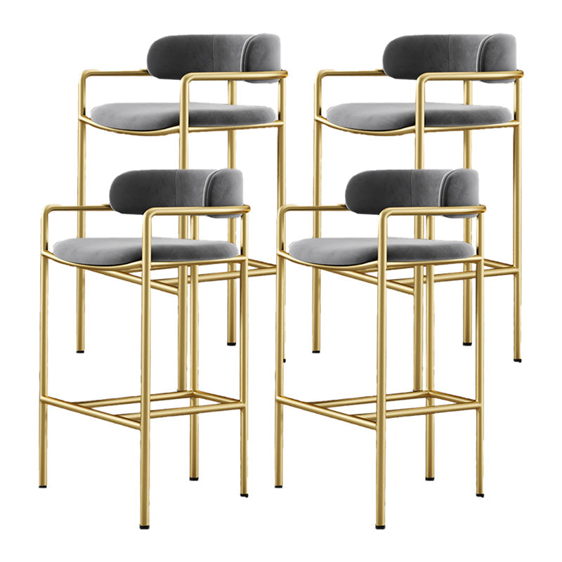 Glam Low Back Bar and Counter Stool Square Stool with 4 Gold Legs Gray 4 Piece Set Clearhalo 'Bar Furniture' 'Bar Stools' 'bar_stools' 'furn' 'furn_bar_stools' 'furniture_bar_stools' 'Kitchen & Dining Furniture' 'kitchen&dining_furn' 'kitchen' 'kitchen_furn' Furniture' 4692688