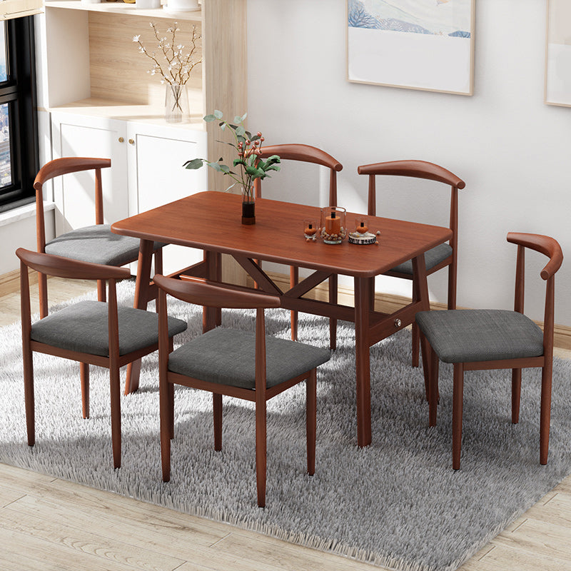 Modern 1/4/5/7 Pieces Dining Set Rectangle Artificial Wood Dining Table for Dining Room 7 Pieces: Walnut Table, 6 Chairs Clearhalo 'Dining Room Sets' 'Dining Tables & Seating' 'dining_room_set' 'furn' 'furn_dining_room_set' 'Furniture' 'Kitchen & Dining Furniture' 'kitchen&dining_furn' 'kitchen' 4692896