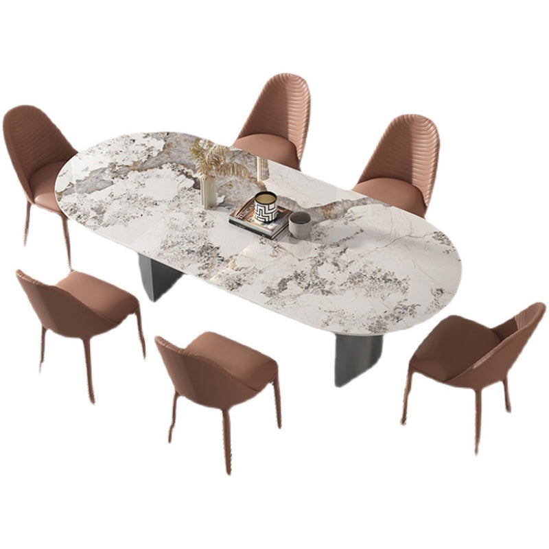 Minimalist Design 1/4/5/7 Pieces Furniture Oval Sintered Stone Top Dining Room Table Set 7 Pieces: Table, 6 Chairs Clearhalo 'Dining Room Sets' 'Dining Tables & Seating' 'dining_room_set' 'furn' 'furn_dining_room_set' 'Furniture' 'furniture_dining_room_set' 'Kitchen & Dining Furniture' 'kitchen&dining_furn' 'kitchen' 4693116