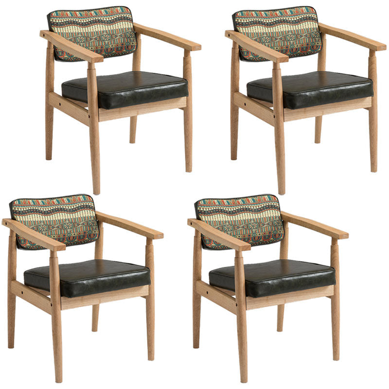Farmhouse Rubberwood Open Arm Chair Leather Matte Finish Dining Chair Dark Green Natural Wood Set of 4 Clearhalo ' kitchen&dining_furn' 'Dining Chairs' 'Dining Tables & Seating' 'dining_chair' 'Furniture' 'furniture_dining_chair' 'Kitchen & Dining Furniture' 'kitchen' 4693786