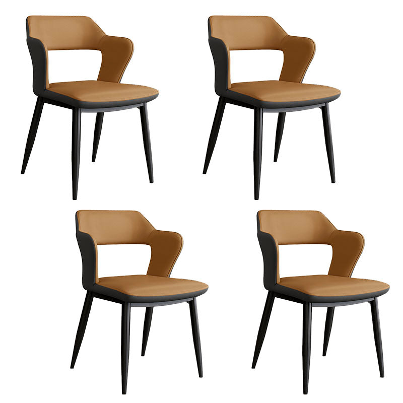 Industrial Style Open Back Arm Dining Chairs Faux Leather Dining Chairs Khaki 4 Piece Set Clearhalo ' kitchen&dining_furn' 'Dining Chairs' 'Dining Tables & Seating' 'dining_chair' 'furn' 'furn_dining_chair' 'Furniture' 'furniture_dining_chair' 'Kitchen & Dining Furniture' 'kitchen' 4694270