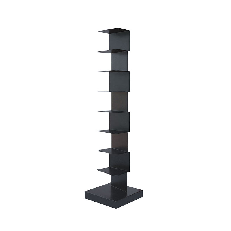 Black Contemporary Corner Bookshelf Closed Back Vertical Steel Shelf 13.8"L x 13.8"W x 56.7"H Clearhalo 'Bookcases' 'furn' 'furn_bookcases' 'Furniture' 'furniture_bookcases' 'kitchen' 'kitchen_bookcases' 'Living Room Furniture' 'Office Furniture' 4698383