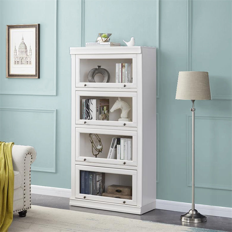 Closed Back Bookcase Modern Solid Wood Rectangular Shelves with Doors 23.6"L x 12.8"W x 62.2"H White Clearhalo 'Bookcases' 'furn' 'furn_bookcases' 'Furniture' 'furniture_bookcases' 'kitchen' 'kitchen_bookcases' 'Living Room Furniture' 'Office Furniture' 4698564