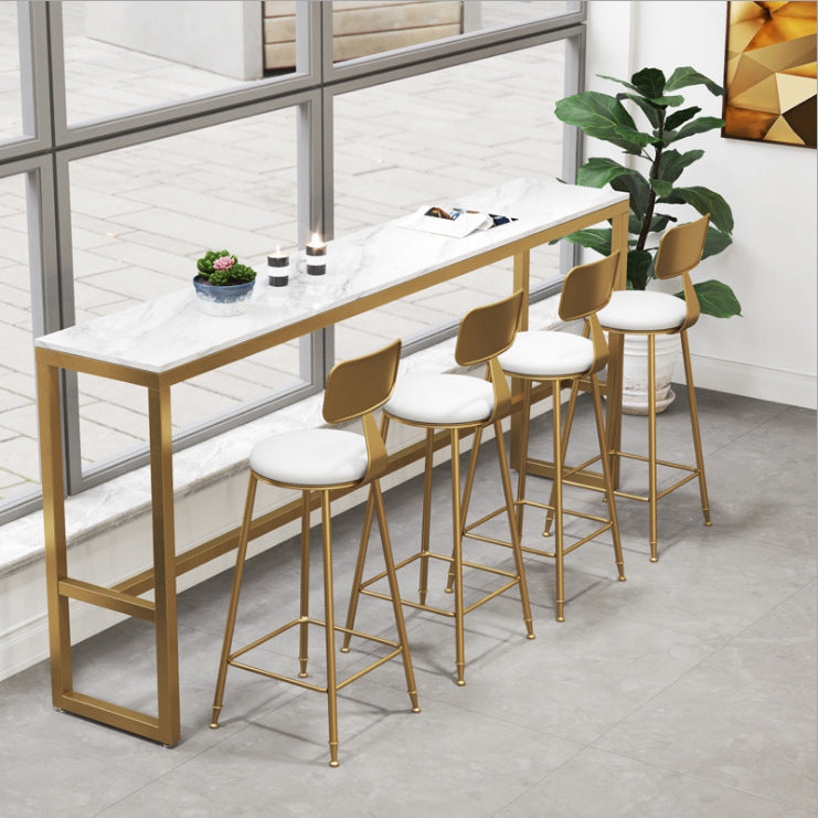 White Glam Style Bar Table in Iron Top and Faux Marble Milk Tea Shop Bar Table 78.7"L x 15.7"W x 41.3"H Without Chairs Clearhalo 'Bar Furniture' 'Bar Tables' 'bar_tables' 'furn' 'furn_bar_tables' 'Furniture' 'furniture_bar_tables' 'Kitchen & Dining Furniture' 4705435