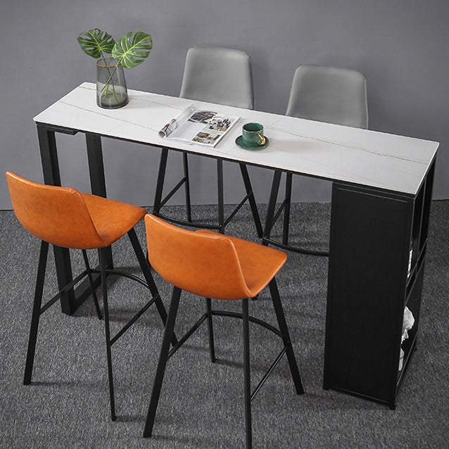 Gray White and Black Modern Style Bar Table in Marble and Metal Milk Tea Shop Bar Table 94.5"L x 15.7"W x 41.3"H White-Gold Without Chairs Clearhalo 'Bar Furniture' 'Bar Tables' 'bar_tables' 'furn' 'furn_bar_tables' 'Furniture' 'furniture_bar_tables' 'Kitchen & Dining Furniture' 4705473