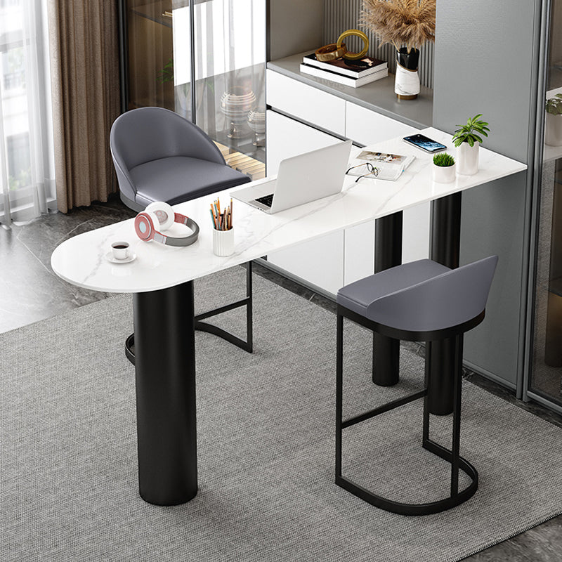 White Modern Style Specialty Bar Table in Faux Marble and Wood Milk Tea Shop Bar Table 55.1"L x 15.7"W x 41.3"H Off-White Black Clearhalo 'Bar Furniture' 'Bar Tables' 'bar_tables' 'furn' 'furn_bar_tables' 'Furniture' 'furniture_bar_tables' 'Kitchen & Dining Furniture' 4705495