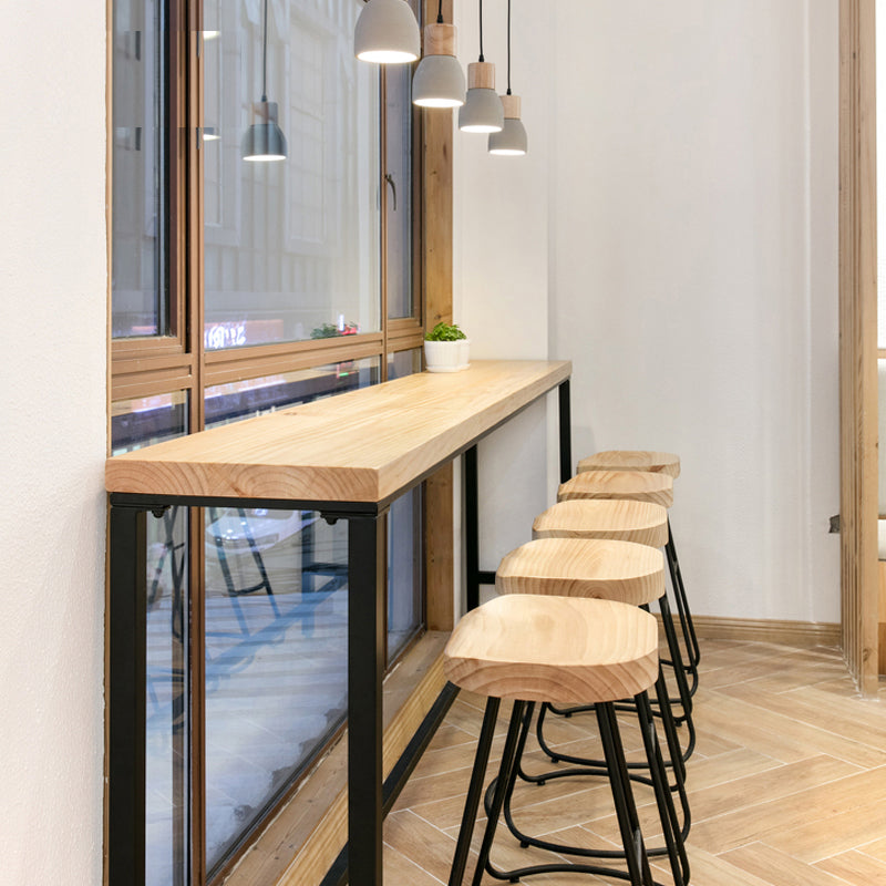 Modern Style Light Brown Bar Table Solid Wood and Iron Coffee Shop Bar Table 118.1"L x 15.7"W x 41.3"H Without Chairs Clearhalo 'Bar Furniture' 'Bar Tables' 'bar_tables' 'furn' 'furn_bar_tables' 'Furniture' 'furniture_bar_tables' 'Kitchen & Dining Furniture' 4705569