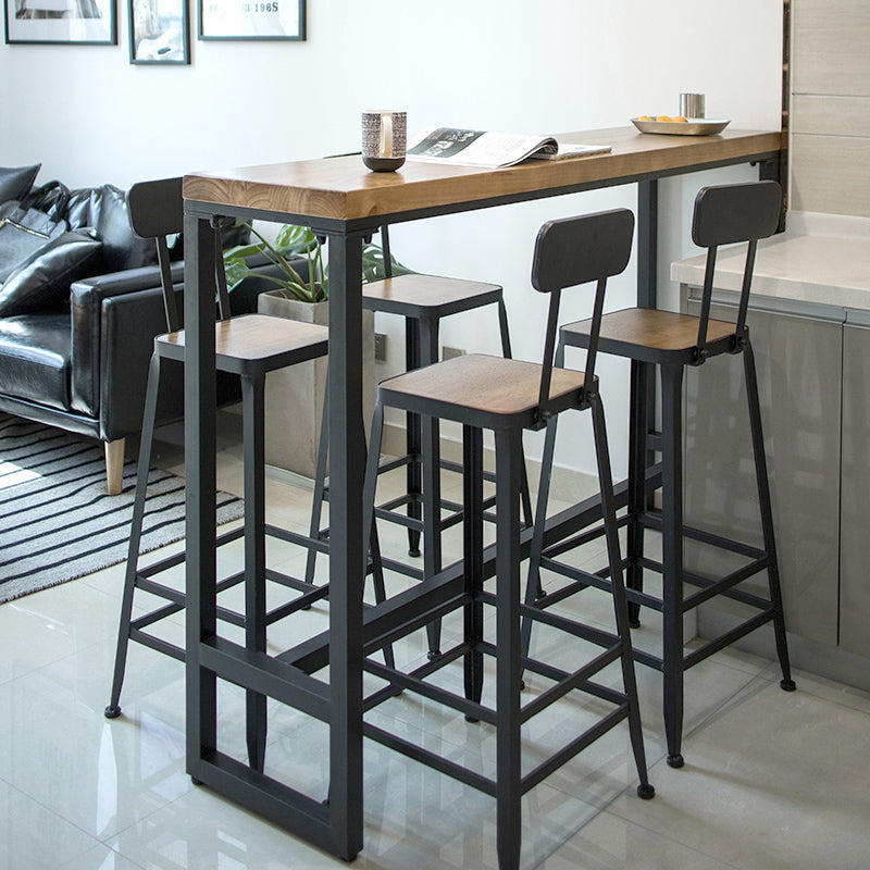 Brown Modern Style Bar Table Solid Wood and Iron with Black Trestle Coffee Shop Bar Table 70.9"L x 15.7"W x 41.3"H Without Chairs Clearhalo 'Bar Furniture' 'Bar Tables' 'bar_tables' 'furn' 'furn_bar_tables' 'Furniture' 'furniture_bar_tables' 'Kitchen & Dining Furniture' 4705584