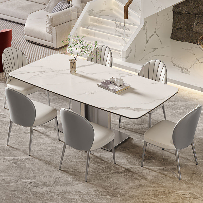 Contemporary 1/4/5/7 Pieces Dining Set Metal Dining Table Set 7 Pieces: Table, 6 Chairs Clearhalo 'Dining Room Sets' 'Dining Tables & Seating' 'dining_room_set' 'furn' 'furn_dining_room_set' 'Furniture' 'furniture_dining_room_set' 'Kitchen & Dining Furniture' 4706618