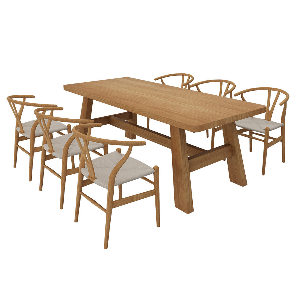Modern 1/2/5/7 Pieces Dining Sets Solid Wood Dining Table and Chairs 7 Pieces: Table, 6 Chairs Clearhalo 'Dining Room Sets' 'Dining Tables & Seating' 'dining_room_set' 'furn' 'furn_dining_room_set' 'Furniture' 'furniture_dining_room_set' 'Kitchen & Dining Furniture' 4706685