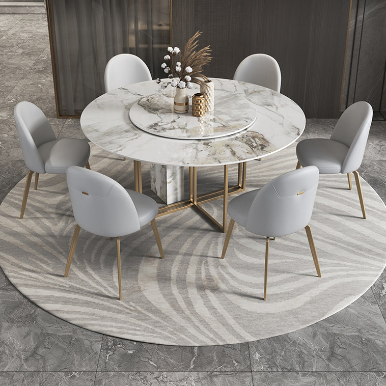 Glam 1/3/4/5/7 Pieces Dinette Set with Sintered Stone Top Round Dining Table Set 7 Pieces: Table, 6 Chairs Clearhalo 'Dining Room Sets' 'Dining Tables & Seating' 'dining_room_set' 'furn' 'furn_dining_room_set' 'Furniture' 'furniture_dining_room_set' 'Kitchen & Dining Furniture' 4706700