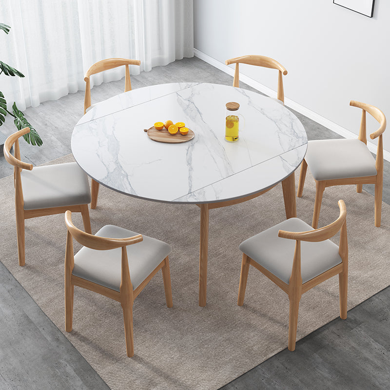 Modern Sintered Stone Dining Table Round Dining Room Table with 4 Legs Natural 59.1"L x 59.1"W x 30.7"H Without Chairs Clearhalo 'Dining Tables & Seating' 'Dining Tables' 'dining_table' 'furn' 'furn_dining_table' 'Furniture' 'furniture_dining_table' 'Kitchen & Dining Furniture' 'kitchen' 'kitchen_dining_table' 4706997