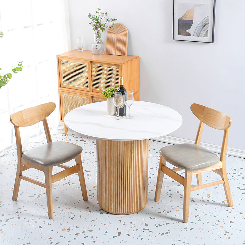 Pine Solid Wood Dining Table Modern Round Pub Table with Natural Finish Legs White 47.2"L x 47.2"W x 29.5"H Without Chairs Clearhalo 'Dining Tables & Seating' 'Dining Tables' 'dining_table' 'furn' 'furn_dining_table' 'Furniture' 'furniture_dining_table' 'Kitchen & Dining Furniture' 'kitchen' 'kitchen_dining_table' 4707103