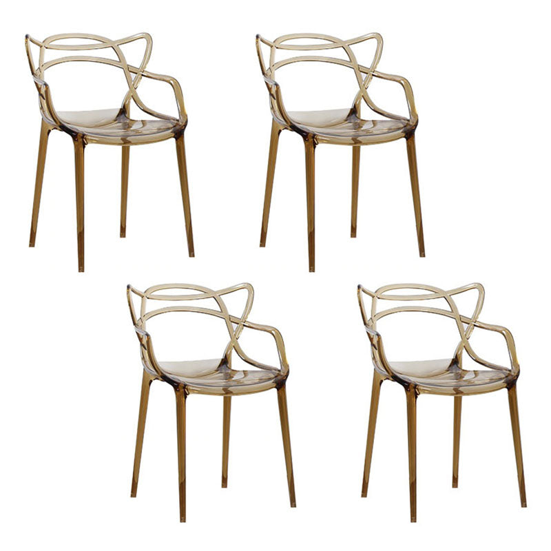 Scandinavian Design Open Back Arm Dining Chairs Plastic Side Chair Amber 4 Piece Set Clearhalo 'Dining Chairs' 'Dining Tables & Seating' 'dining_chair' 'furn' 'furn_dining_chair' 'Furniture' 'furniture_dining_chair' 'Kitchen & Dining Furniture' 4707488